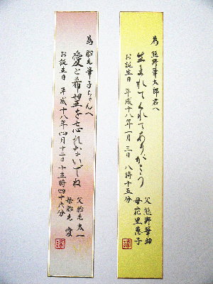 プレゼントの短冊(赤ちゃん筆 北斗園)